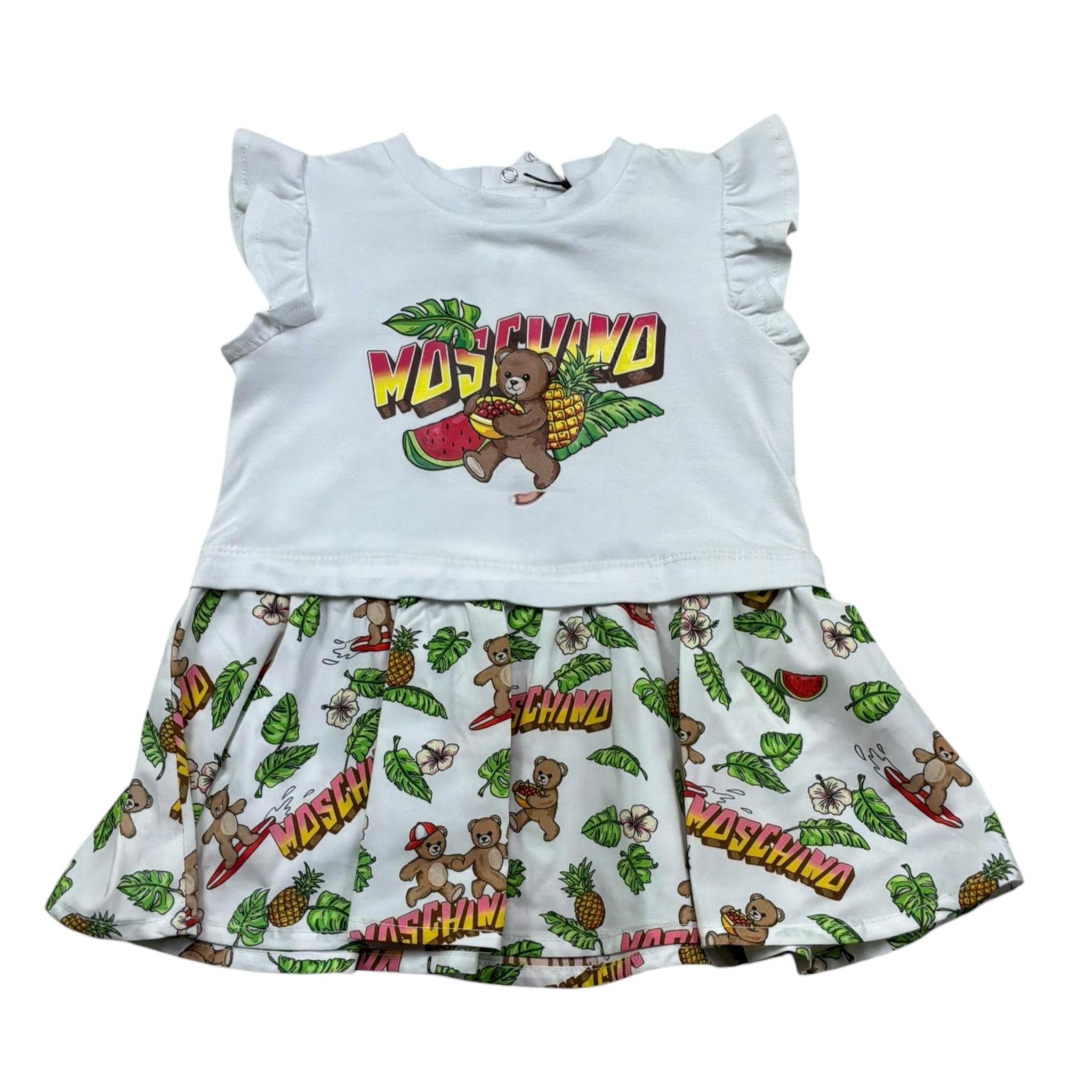 Moschino Abito Mezza Manica Tinta Unita con Fantasia per Neonata MDV0D7 BIANCO MOSCHINO 