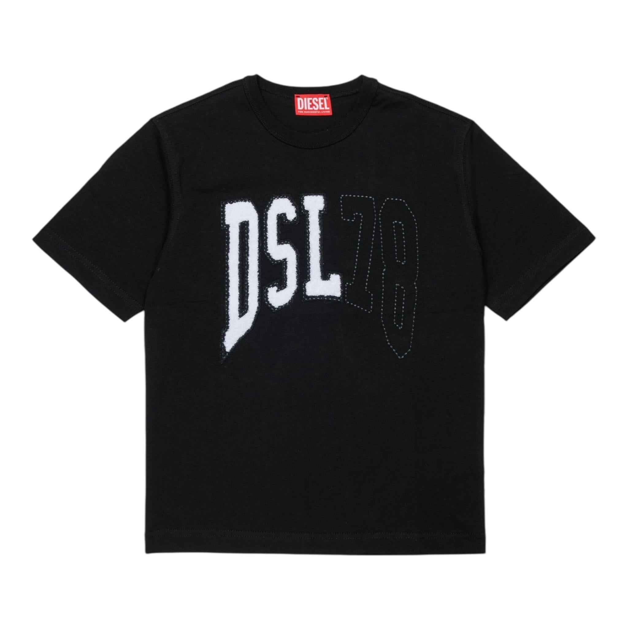 Diesel T.Shirt Girocollo Tinta Unita con Logo per Bambino J02228 NERO DIESEL 