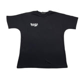 Disclaimer Schwarzes, vorn und hinten bedrucktes, einfarbiges T-Shirt für Kinder