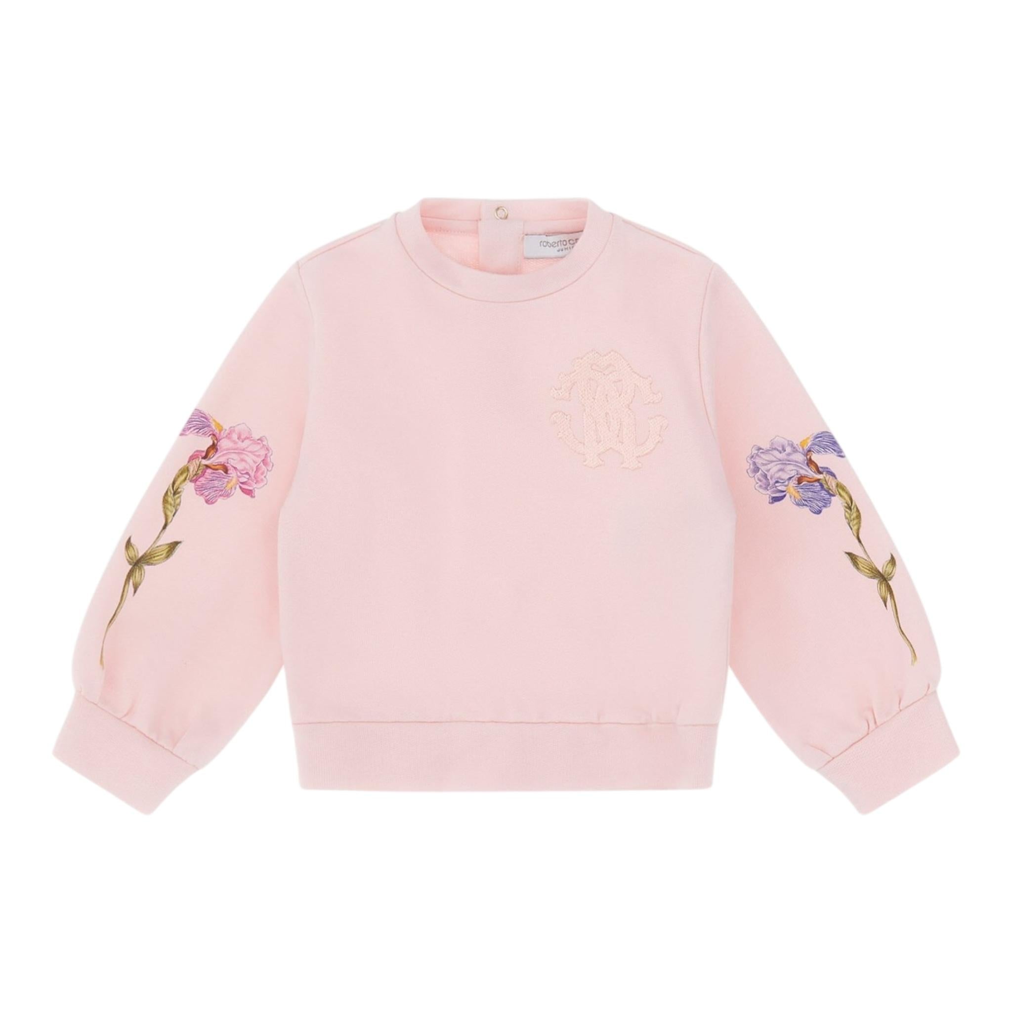 ROBERTO CAVALLI felpa chiusa girocollo tinta unita con stampa in contrasto Rosa per Bambina TJT661J ROSA ROBERTO CAVALLI 
