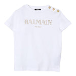 Balmain T-Shirt Girocollo Tinta Unita con Stampa per Bambina BV8B71 BIANCO BALMAIN 