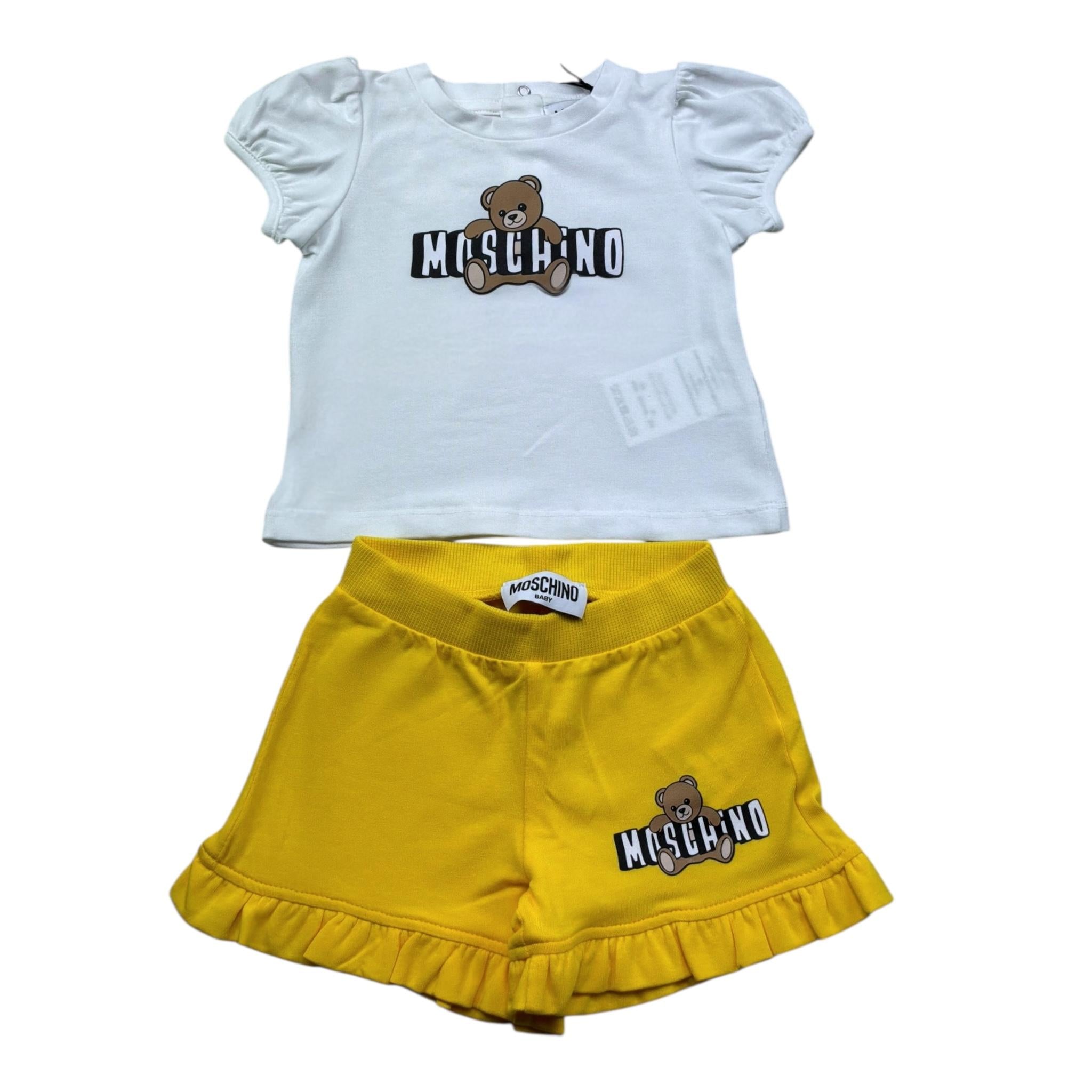 Moschino Completo 2 Pezzi T-Shirt-Short Bicolore per Neonata MBG01O BIANCO/GIALLO MOSCHINO 