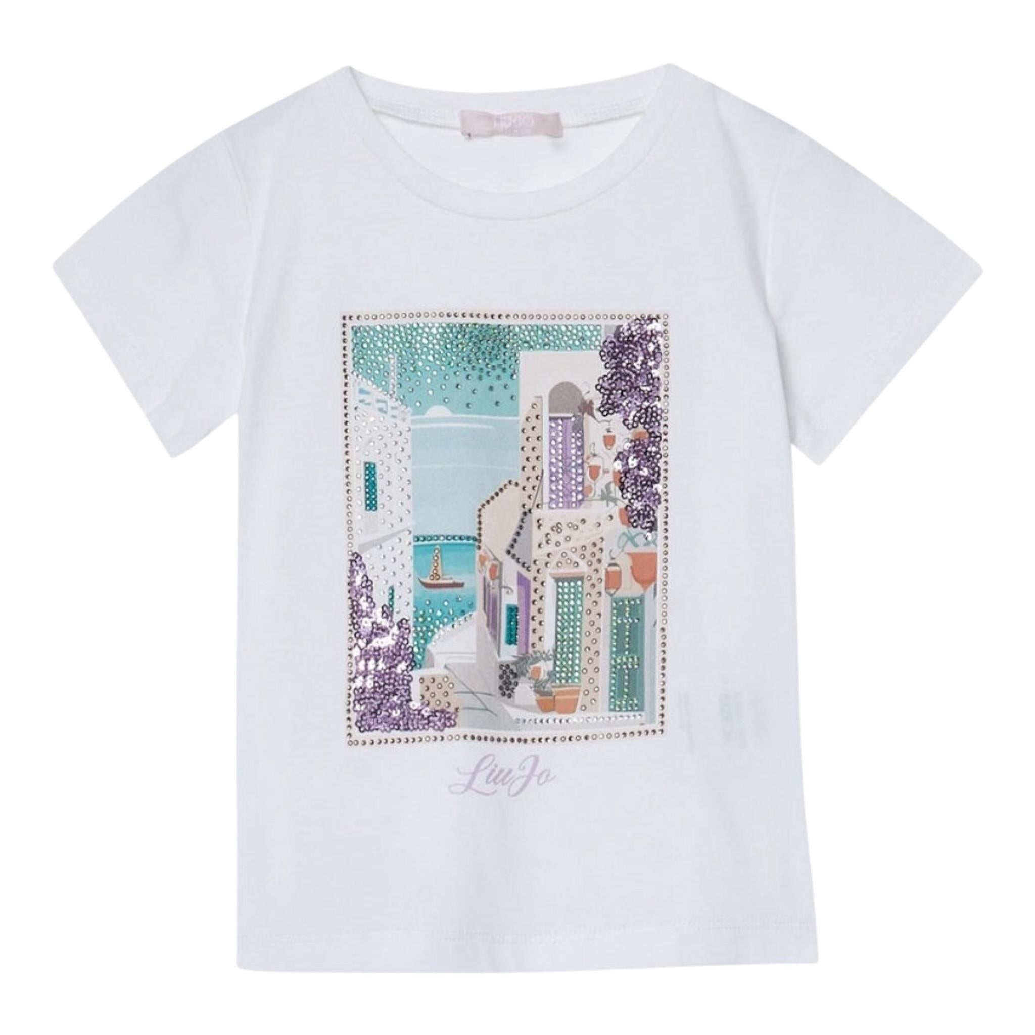 Liu Jo T-Shirt Girocollo tinta unita con Stampa E Brillantini Bianco per Bambina KA5093XXX BIANCO LIU JO 
