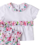 Mini Banda Completo 2 Pezzi Short-T-Shirt tinta unita con Stampa Fiori Bianco per Neonata 3B787X BIANCO MINI BANDA 