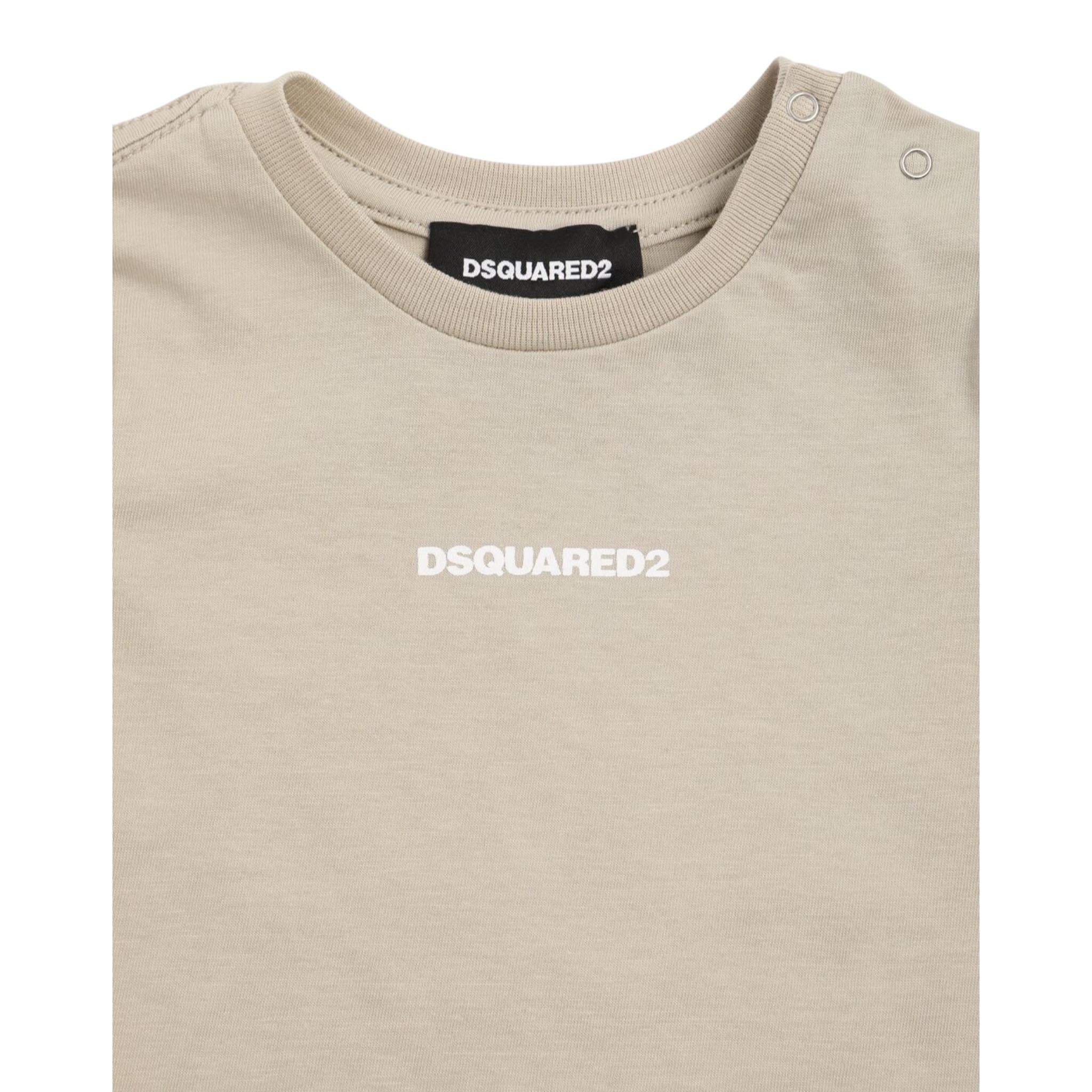 Dsquared2 T-Shirt Girocollo tinta unita con Stampa Beige per Neonato DQ2853XX BEIGE DSQUARED2 