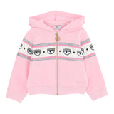 Chiara Ferragni – Einfarbiger Kapuzenpullover mit Reißverschluss und rosa Aufdruck für Mädchen