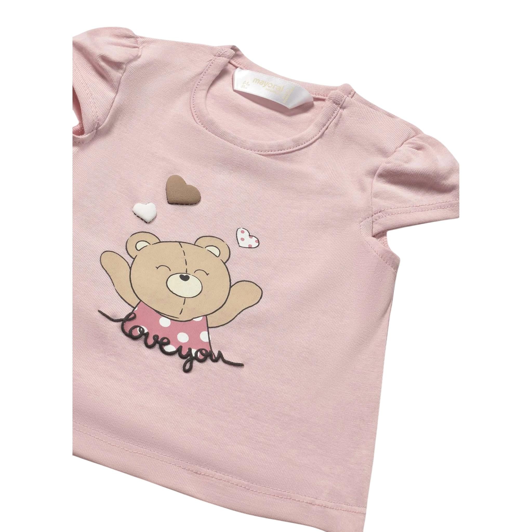Mayoral T-Shirt Girocollo tinta unita con Stampa Orso Rosa per Neonata 1070X ROSA MAYORAL 