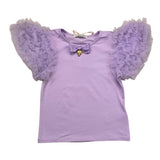 Angel'S Face – Einfarbiges T-Shirt mit Rundhalsausschnitt und fliederfarbenen Tüllärmeln für Mädchen