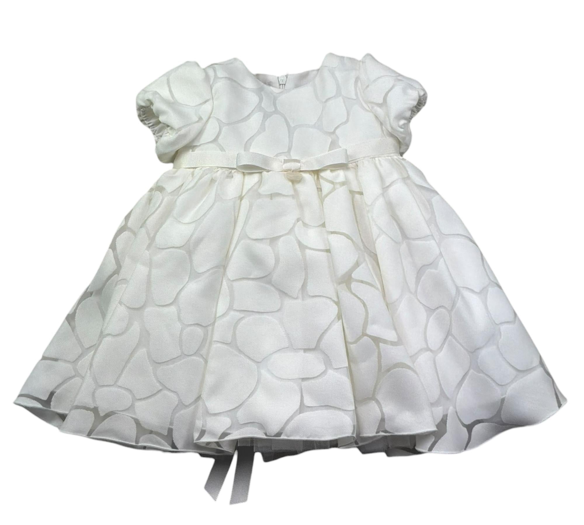 Le Bebe Abito Mezza Manica Tinta Unita con Ricami per Neonata LBG6328 BIANCO LE BEBE 
