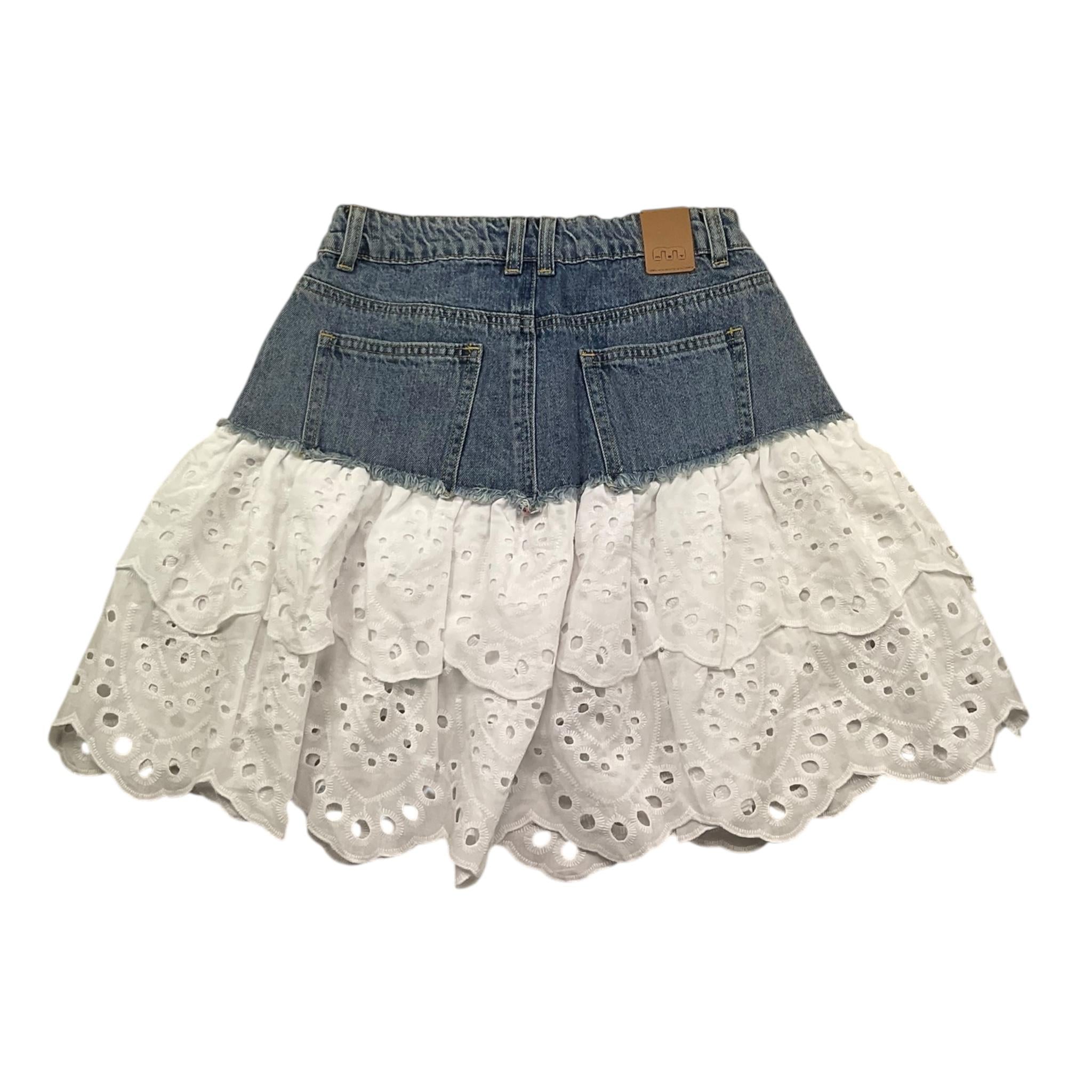 Met Gonna In Denim Tinta Unita con Pizzo San Gallo per Bambina ME367 BLU MET 