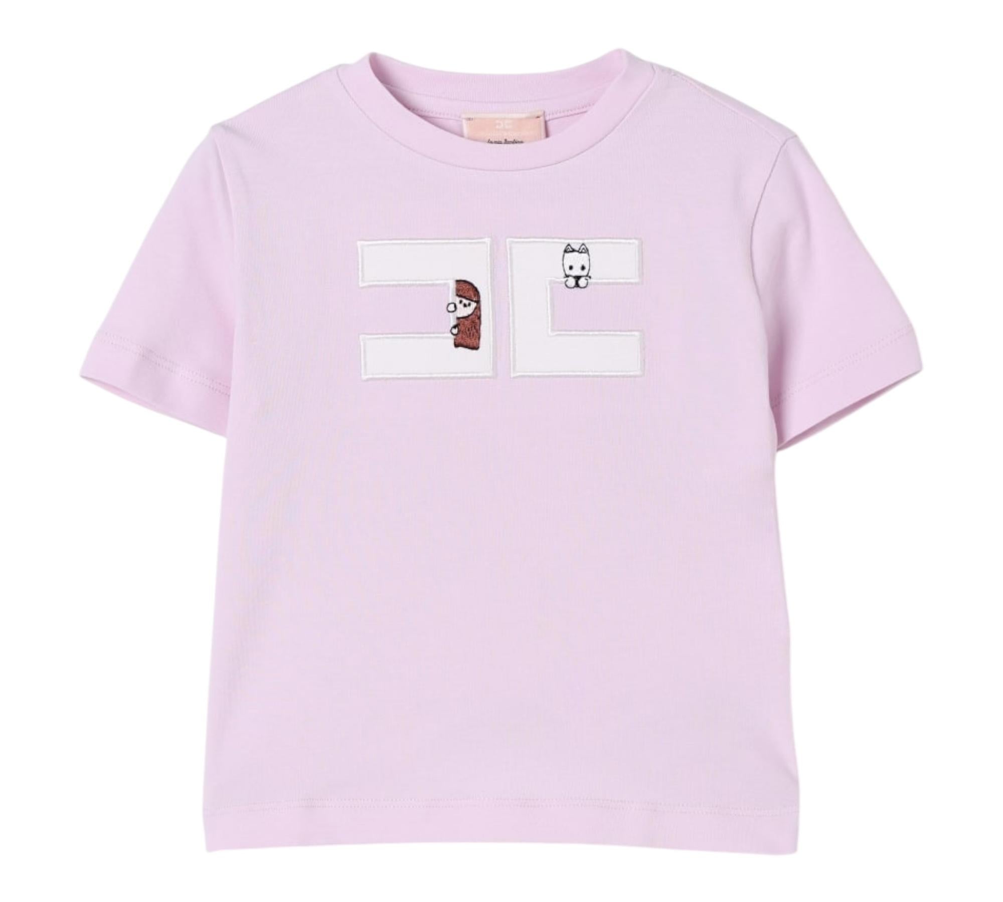 Elisabetta Franchi T-Shirt Girocollo Tinta Unita con Logo per Bambina EGTS090 LILLA ELISABETTA FRANCHI 