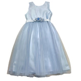 Bella Brilli Einfarbiges ärmelloses Abendkleid mit hellblauem Tüll für Mädchen