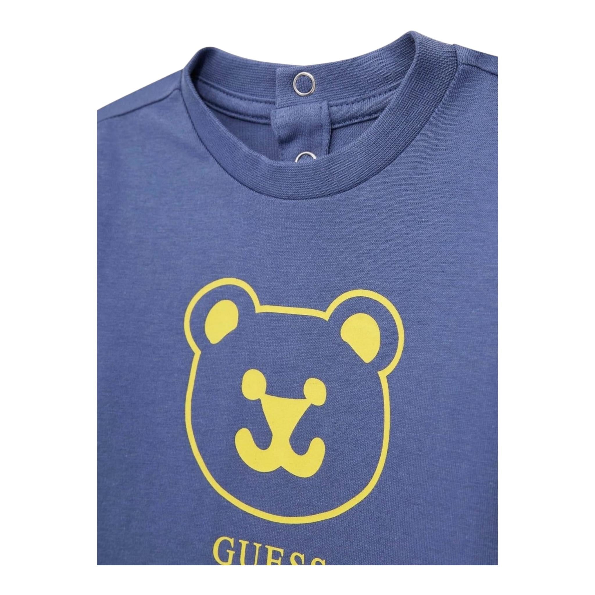 GUESS shirt girocollo tinta unita ocn logo Blu per Neonato I4YI01K8HM4X BLU GUESS 