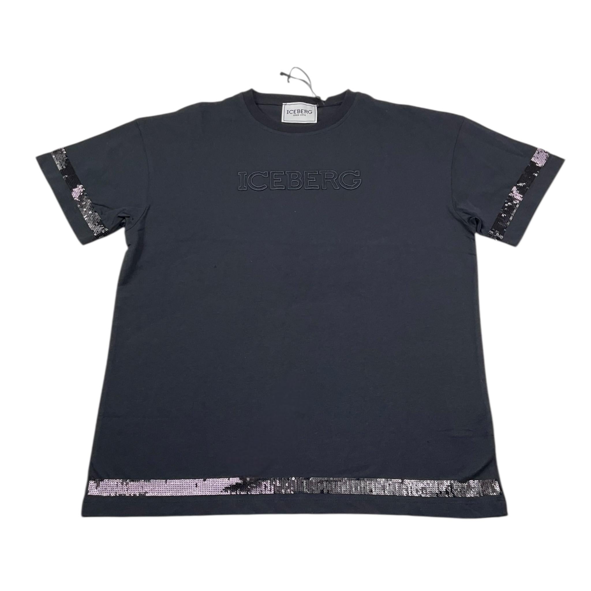 Iceberg T-Shirt Girocollo Tinta Unita con Paillettes per Bambina TSICE5157J NERO ICEBERG 