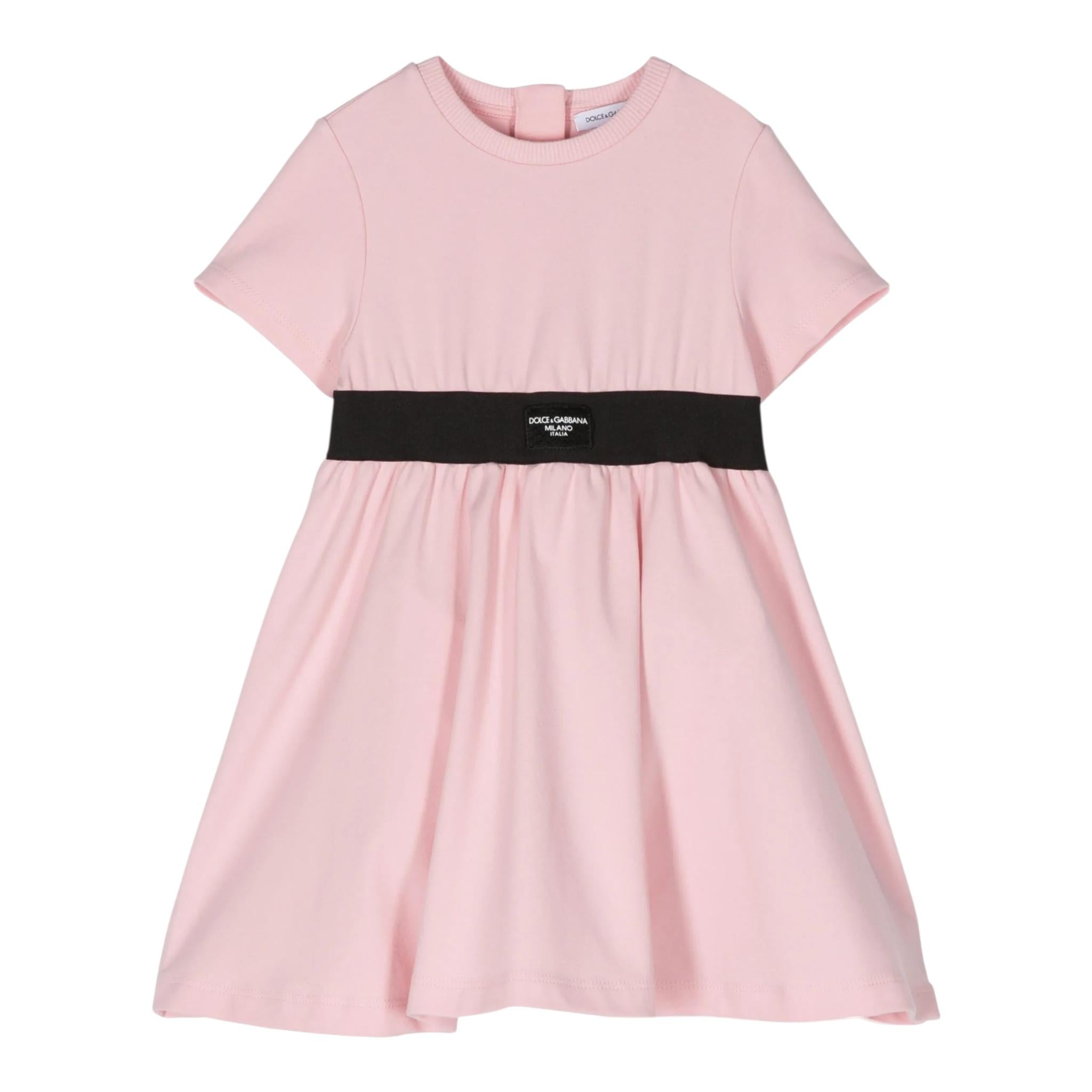 Dolce & Gabbana Abito Mezza Manica Tinta Unita con Logo per Bambina L5JD8O ROSA DOLCE & GABBANA 