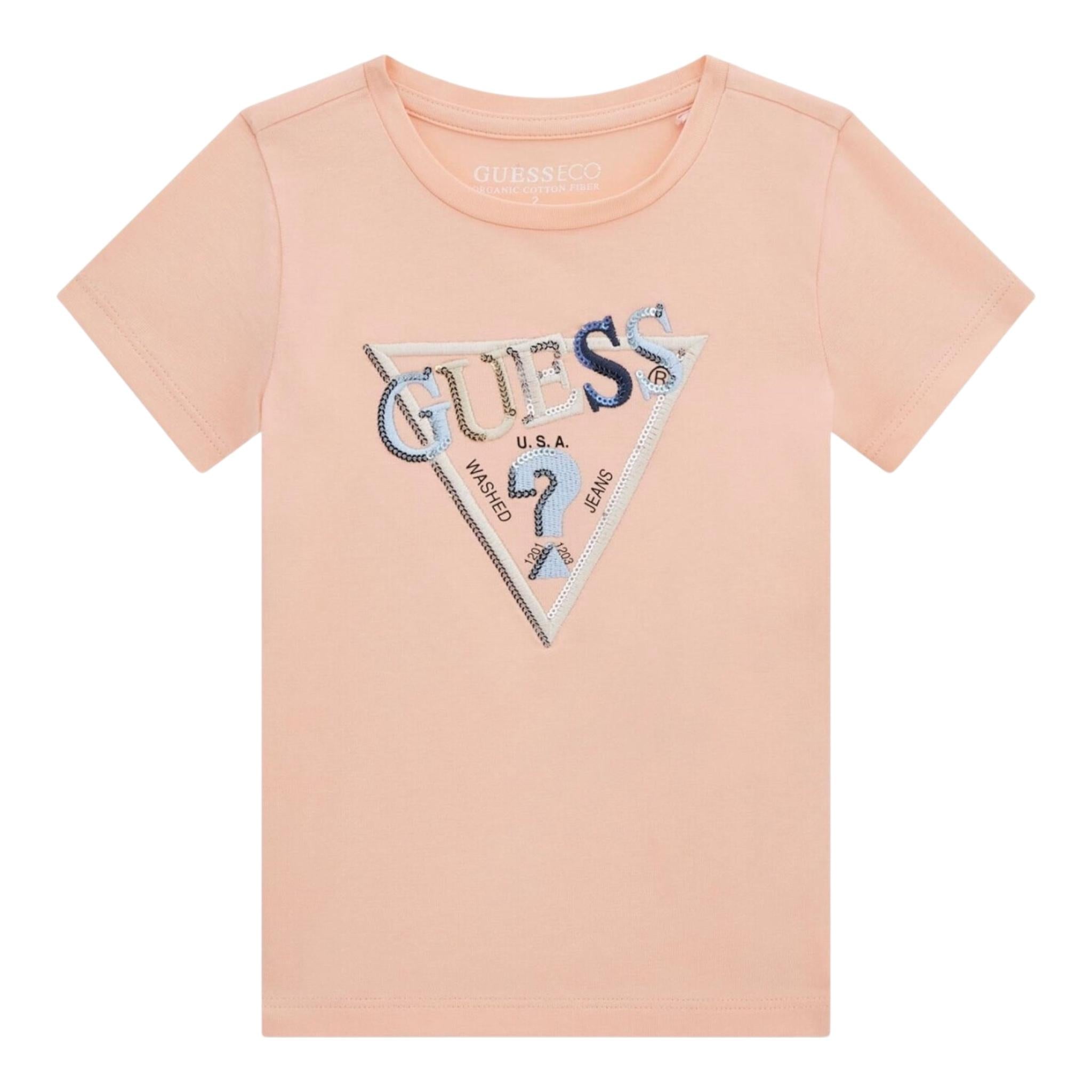 Guess T-Shirt Tinta Unita Girocollo con Stampa per Neonata K5RI16K6YW4NX ROSA GUESS 