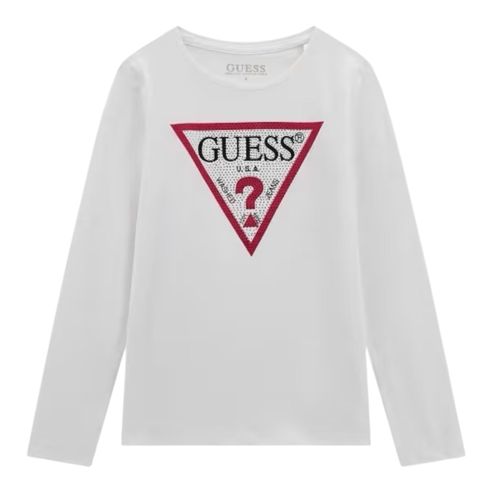GUESS shirt girocollo tinta unita con stampa Bianco per Bambina J2YI50K6YW1 BIANCO GUESS 