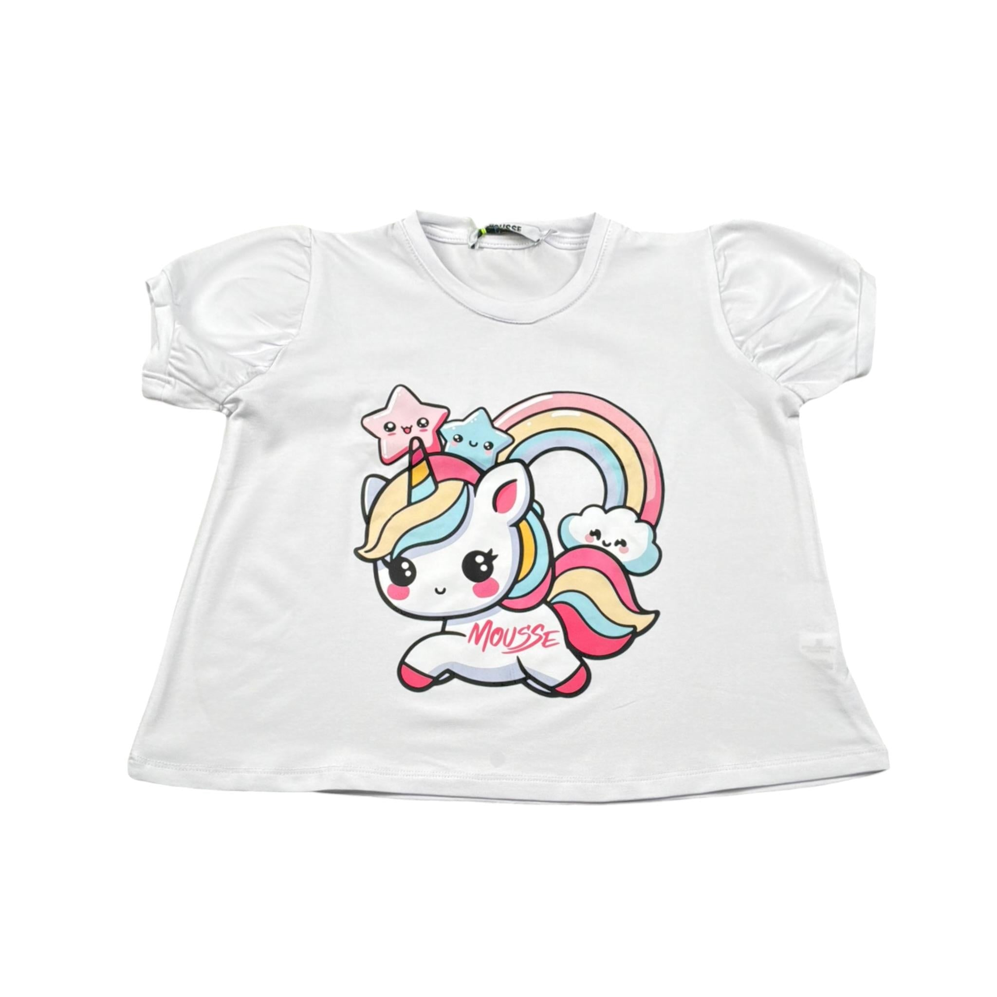 Mousse T-Shirt Girocollo Tinta Unita con Stampa per Bambina UNILEOT BIANCO MOUSSE 