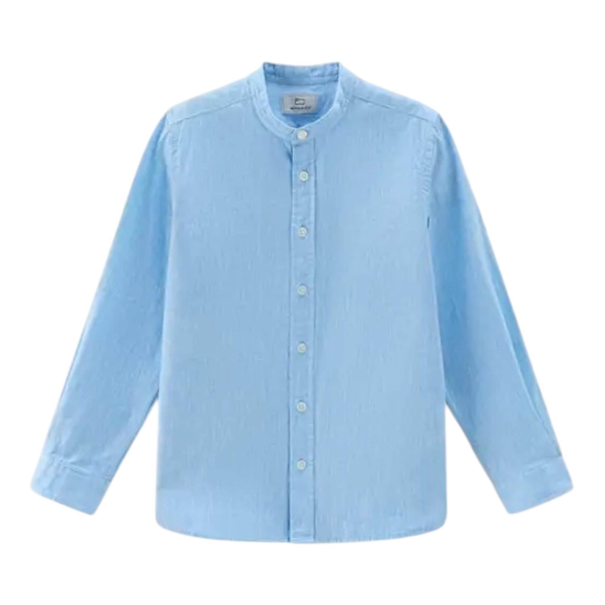 Woolrich Camicia Tinta Unita con Collo Coreano per Bambino SI0065 AZZURRO WOOLRICH 