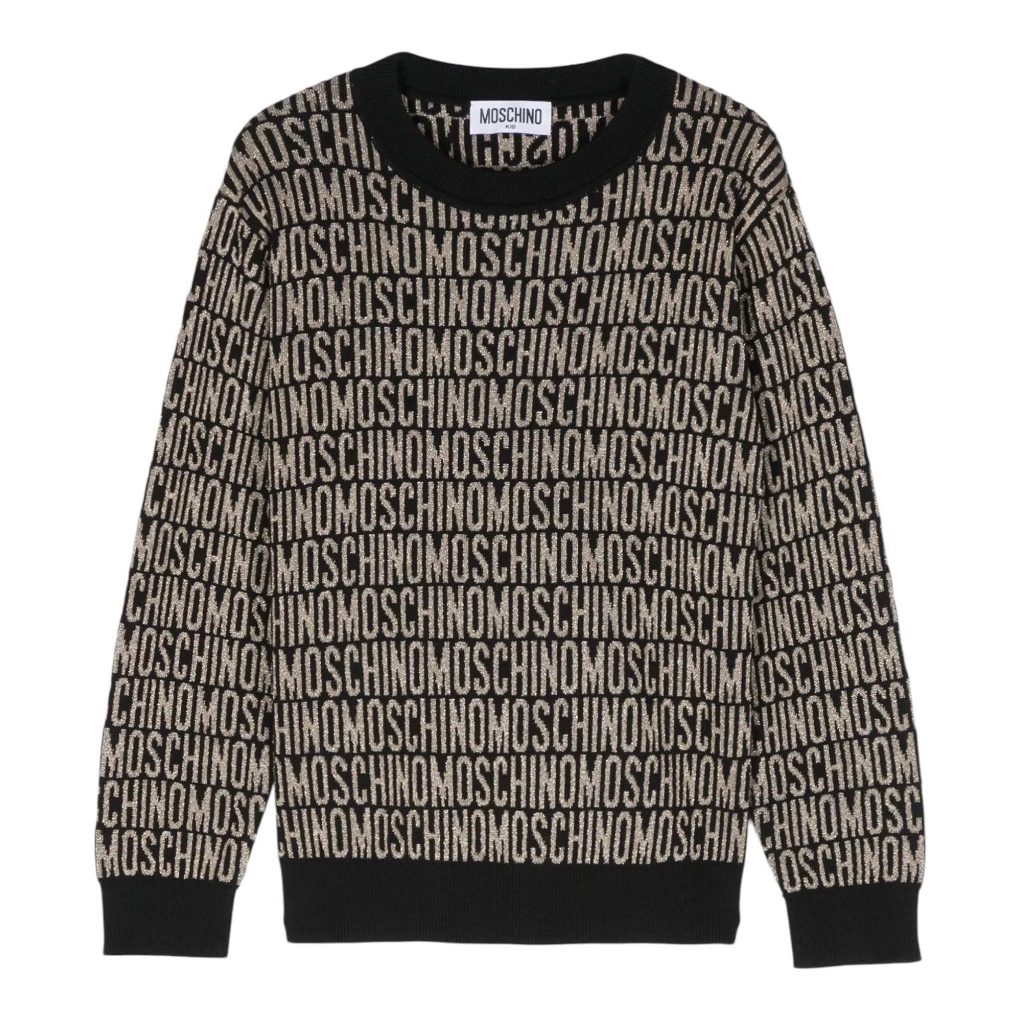 MOSCHINO maglia girocollo tinta unita cn stampa logo in contrast Nero per Bambina MWW00J NERO MOSCHINO 