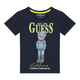 Guess T-Shirt Girocollo Tinta Unita con Stampa per Bambino N5RI20K8HM4 BLU GUESS 