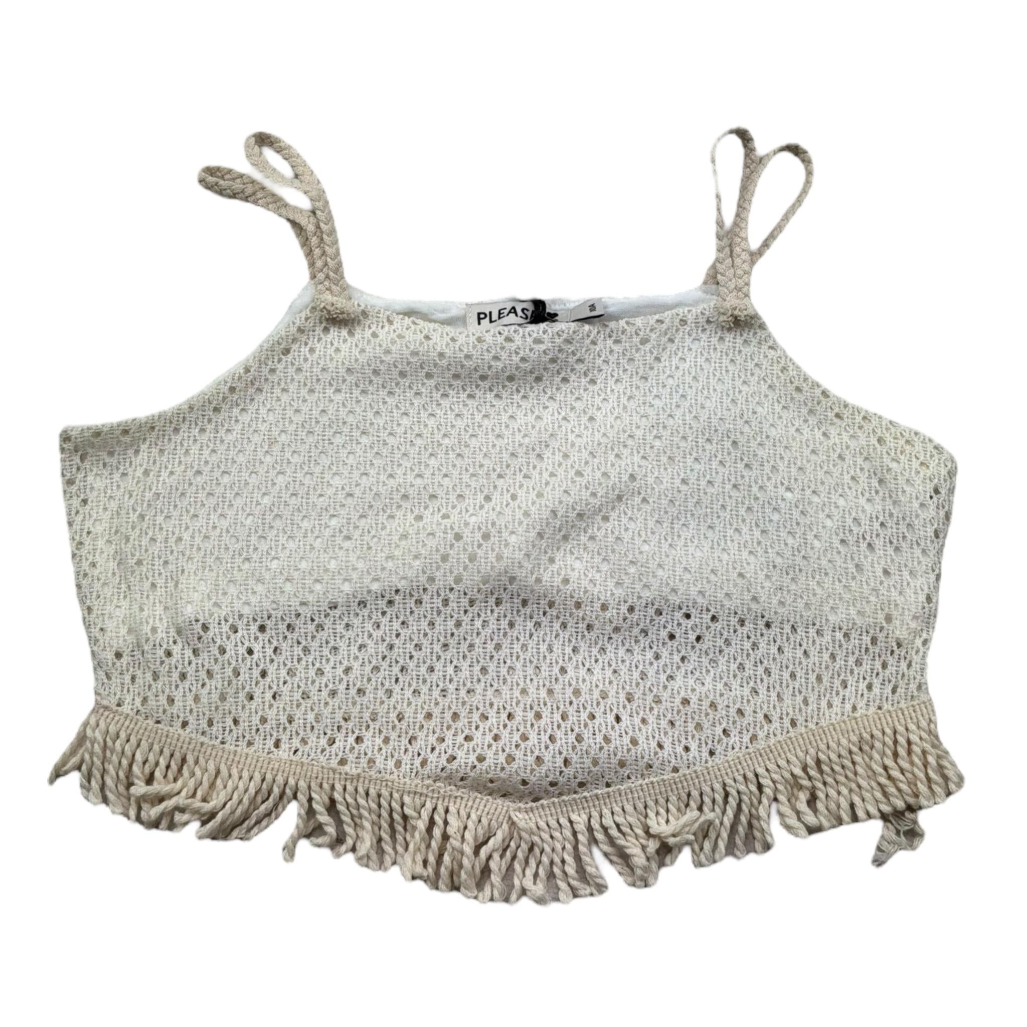 Please Top Tinta Unita con Frangie E Bretelle per Bambina CC90230G72X PANNA PLEASE 