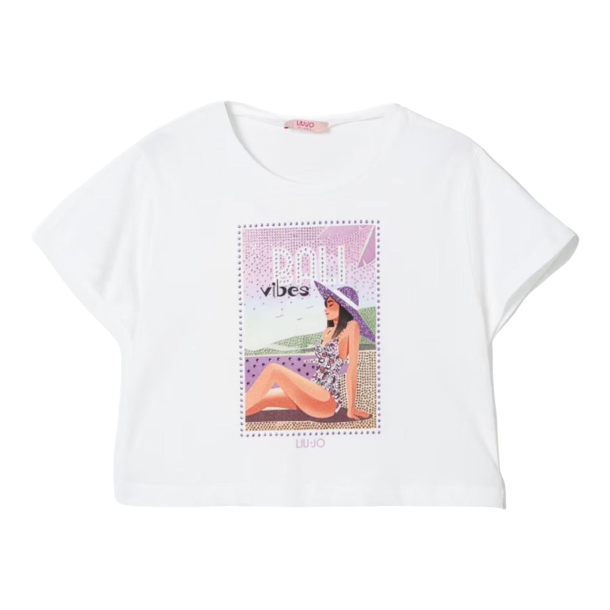 Liu Jo T-Shirt Girocollo Tinta Unita con Stampa Logo per Bambina GA5168 BIANCO LIU JO 