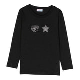 Chiara Ferragni Shirt Rundhals Einfarbig Mit Glitzer Schwarz Für Mädchen