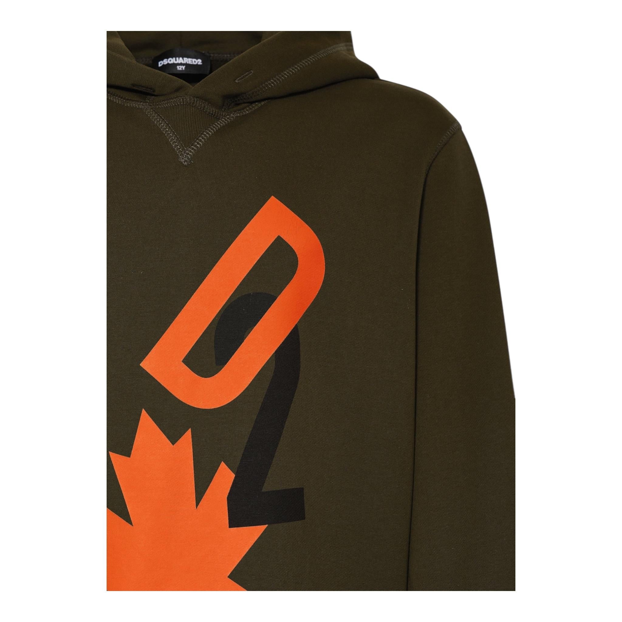 DSQUARED2 felpa tinta unita con cappuccio e stampa Verde per Bambino DQ2465X VERDE DSQUARED2 