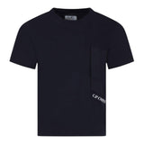 CP Company Einfarbiges Rundhals-T-Shirt mit Tasche Blau für Jungen