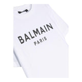 Balmain T-Shirt Girocollo Tinta Unita con Stampa per Bambino BT8P41 BIANCO BALMAIN 