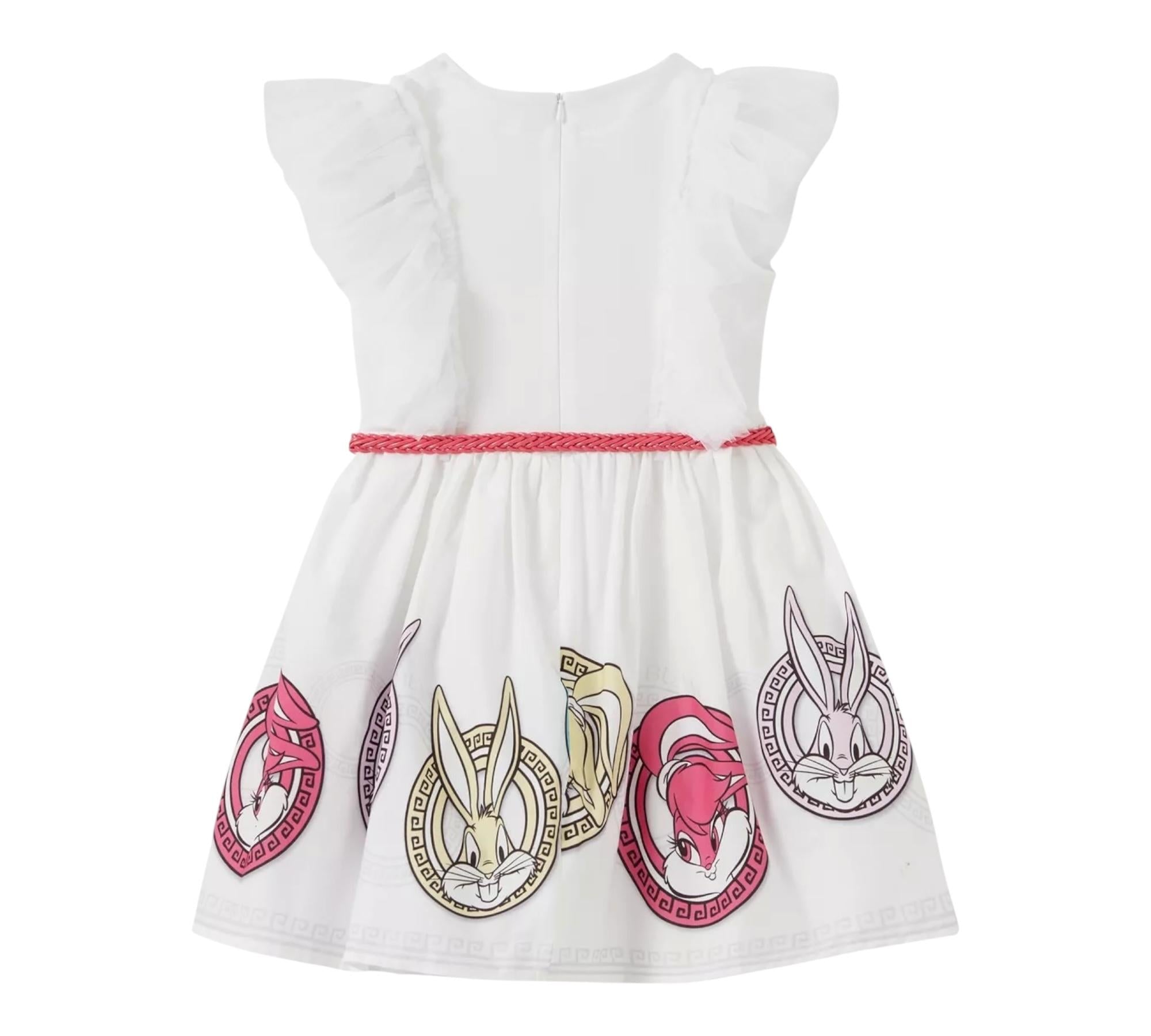 Monnalisa Abito Giromanica Tinta Unita con Tulle per Bambina 119917 BIANCO MONNALISA 