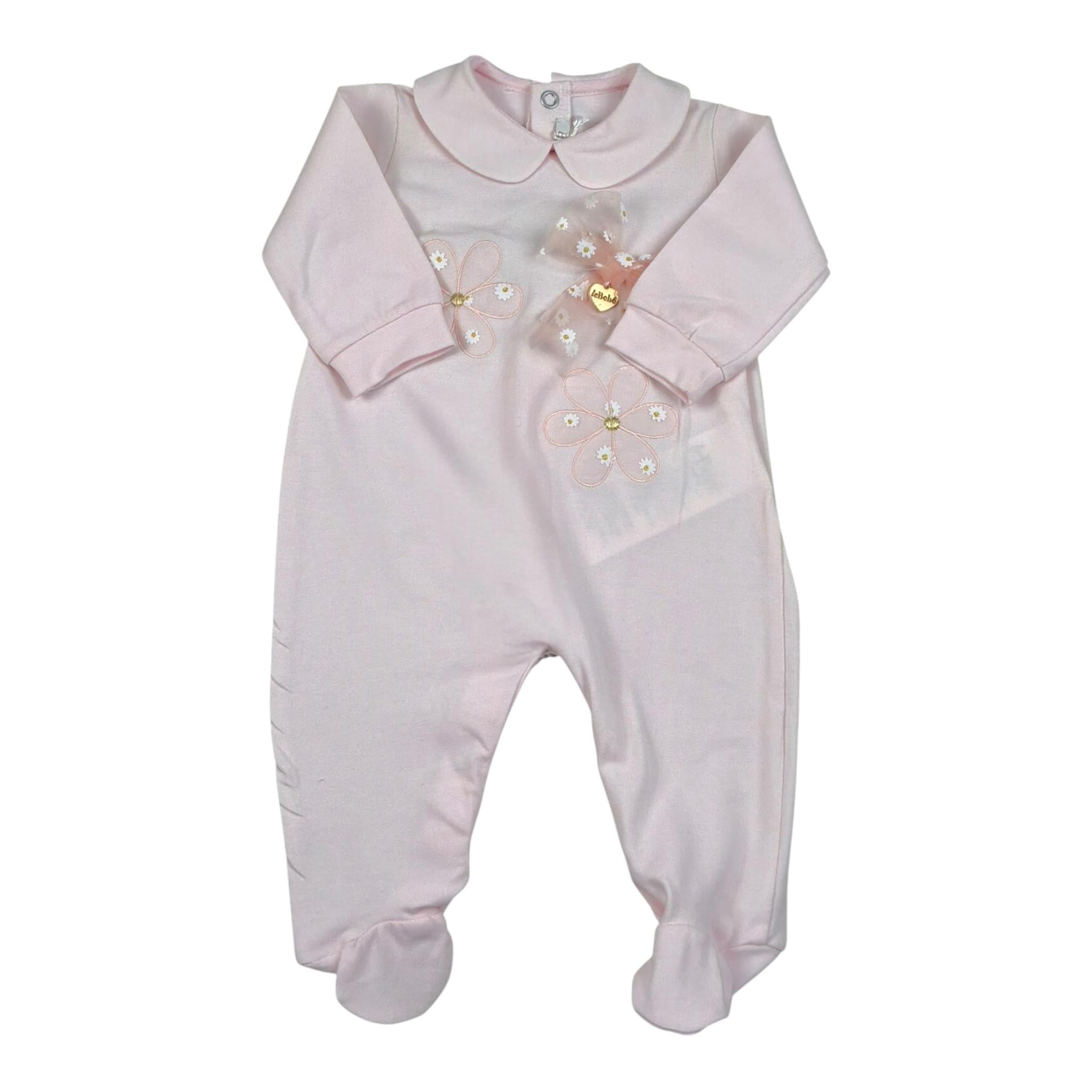 Le Bebe' Tutina tinta unita con Stampa Rosa per Neonata LBG5157 ROSA LE BEBE' 
