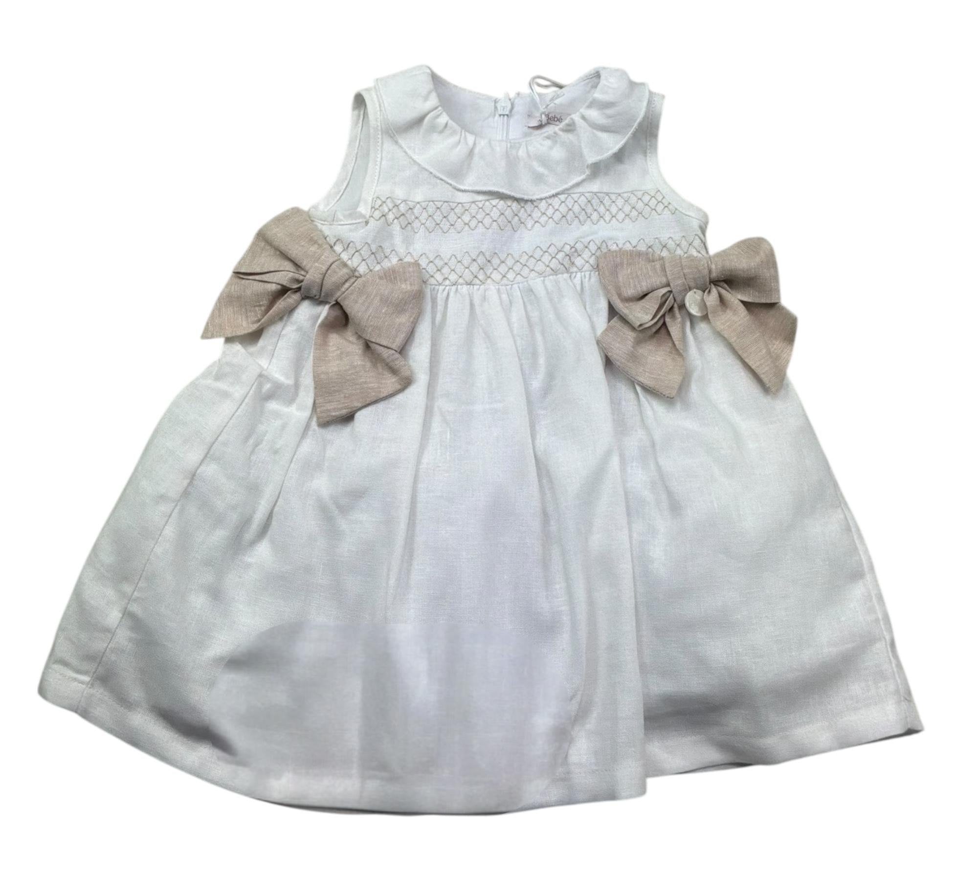 Le Bebe Abito Giromanica Tinta Unita con Fiocchi per Neonata LBG6281 BIANCO LE BEBE 