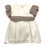 Tintenfischkleid, halbe Ärmel, einfarbig, mit weißem Kontrastgürtel für Babymädchen