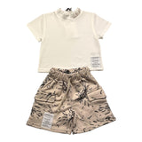 Minimum Komplettes 2-teiliges T-Shirt-Bermuda, zweifarbig, weiß/beige, für Neugeborene