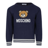 MOSCHINO maglia girocollo tinta unita con stampa orso Blu per Neonato MYW00JXX BLU MOSCHINO 