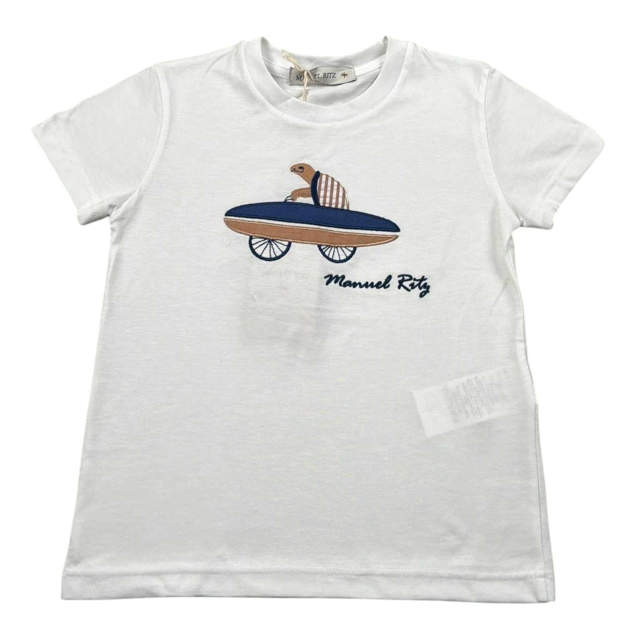 Manuel Ritz T-Shirt Girocollo Tinta Unita con Ricamo per Bambino MR3109X BIANCO MANUEL RITZ 