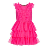 Aniye By Girl – Einfarbiges, ärmelloses Kleid mit fluoreszierendem Fuchsia-Tüll für Mädchen