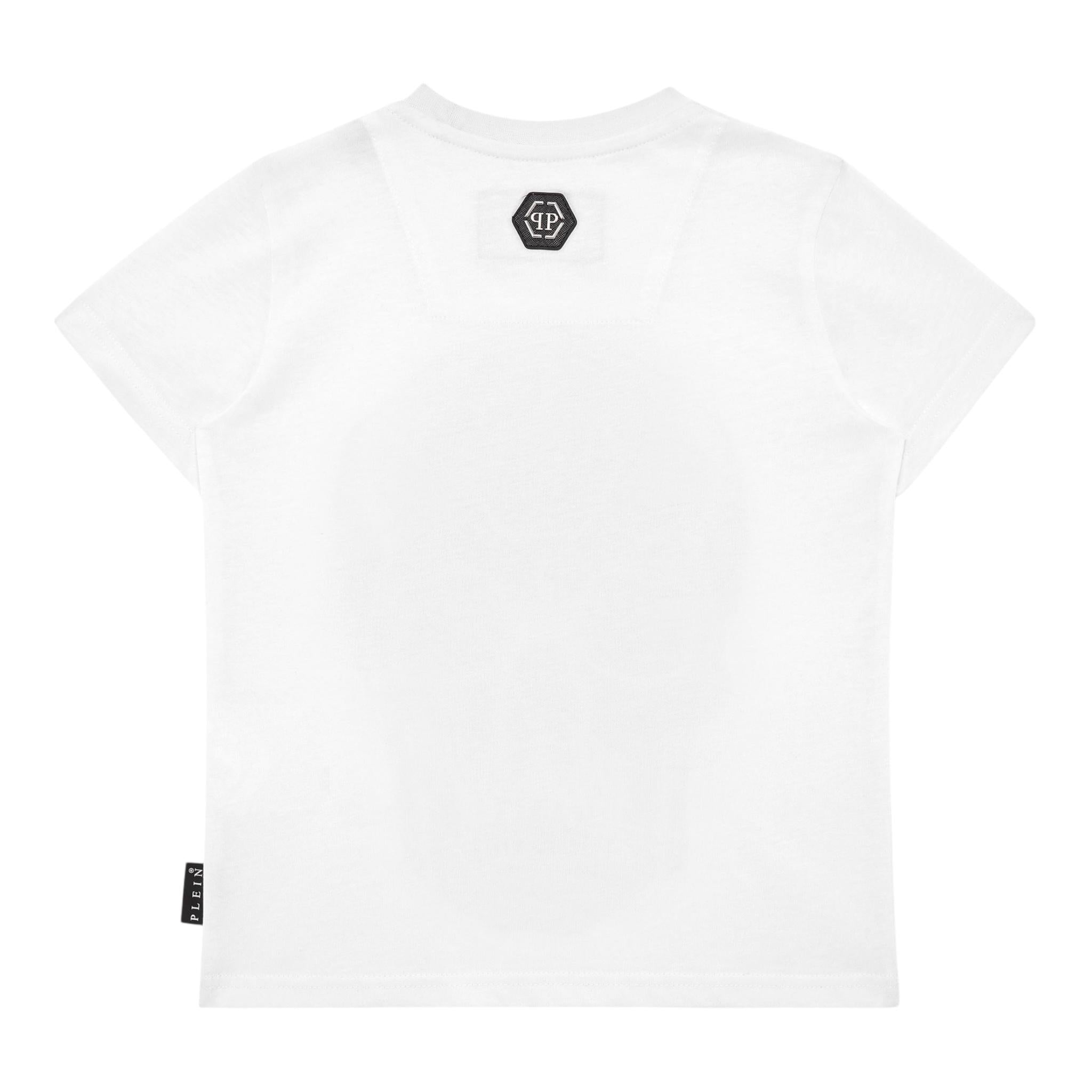 PHILIPPE PLEIN t-shirt girocollo tinta unita con stampa logo Bianco per Bambino BTK1269 BIANCO PHILIPPE PLEIN 