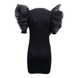 Twinset Einfarbiges Halbarmkleid mit schwarzem Tüll für Mädchen