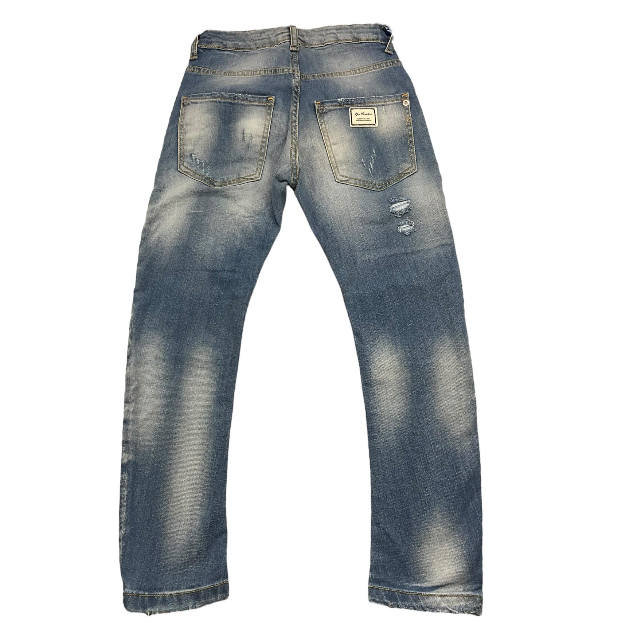 YES LONDON jeans tinta unita con girovita regolabile e strappi Azzurro per Bambino JR1083J AZZURRO YES LONDON 