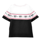 Chiara Ferragni Zweifarbiges Rundhals-T-Shirt mit Augen-Prints Weiß/Schwarz für Mädchen