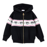 Chiara Ferragni – Einfarbiger Kapuzenpullover mit Reißverschluss und schwarzem Aufdruck für Mädchen