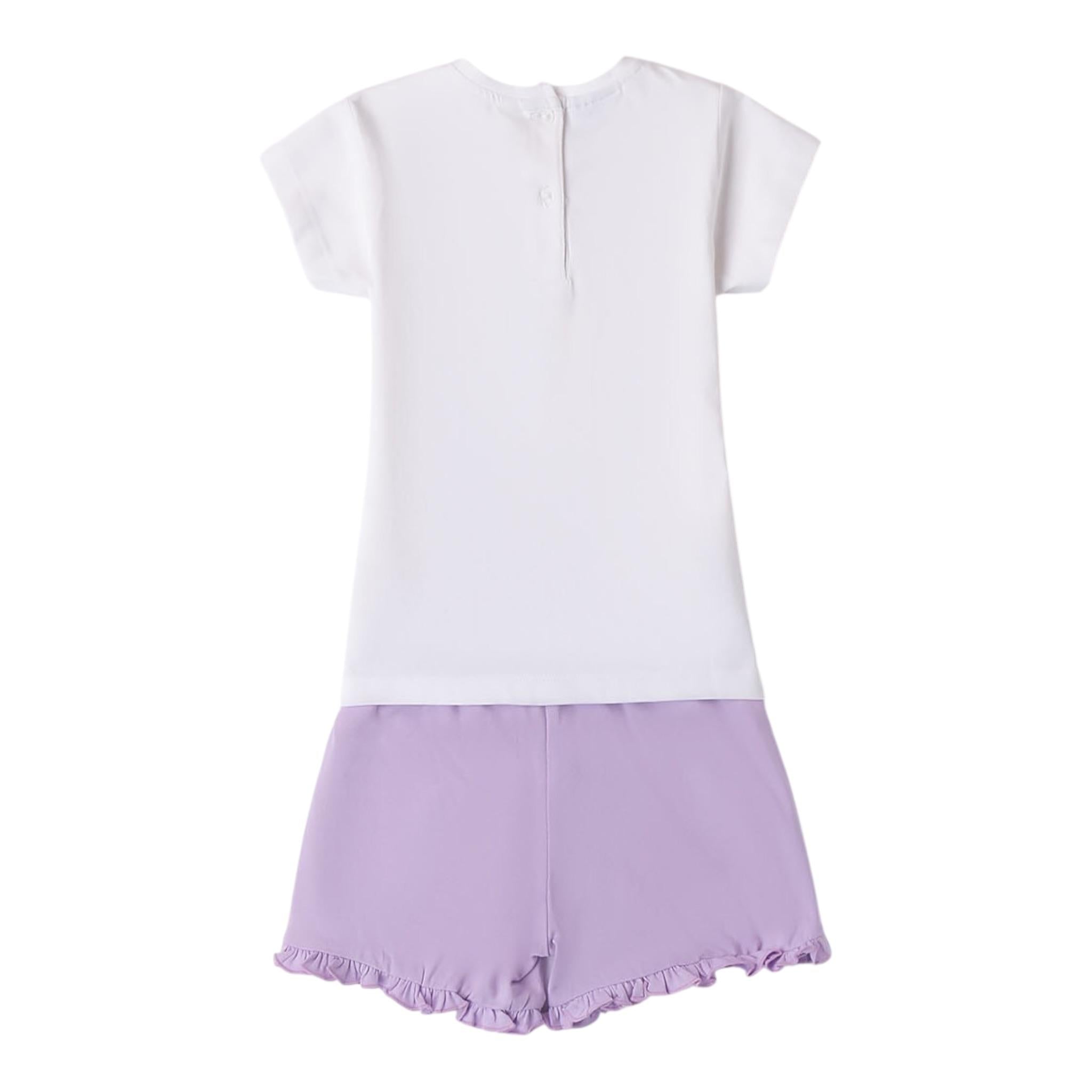 Sarabanda Completo 2 Pezzi T-Shirt-Short Bicolore per Neonata 08383 BIANCO/LILLA SARABANDA 