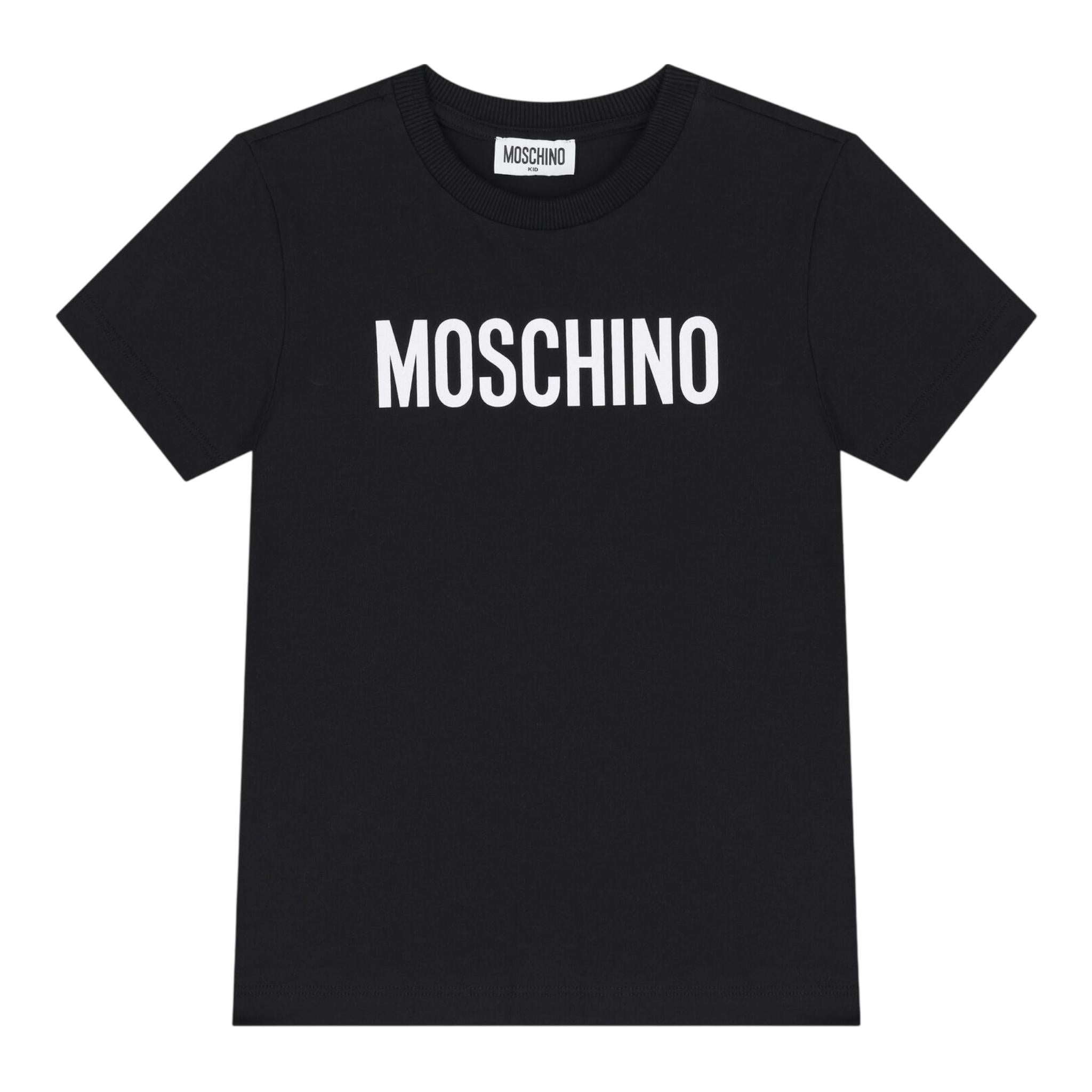 Moschino T-Shirt Girocollo Tinta Unita con Stampa per Bambino HUM05C NERO MOSCHINO 