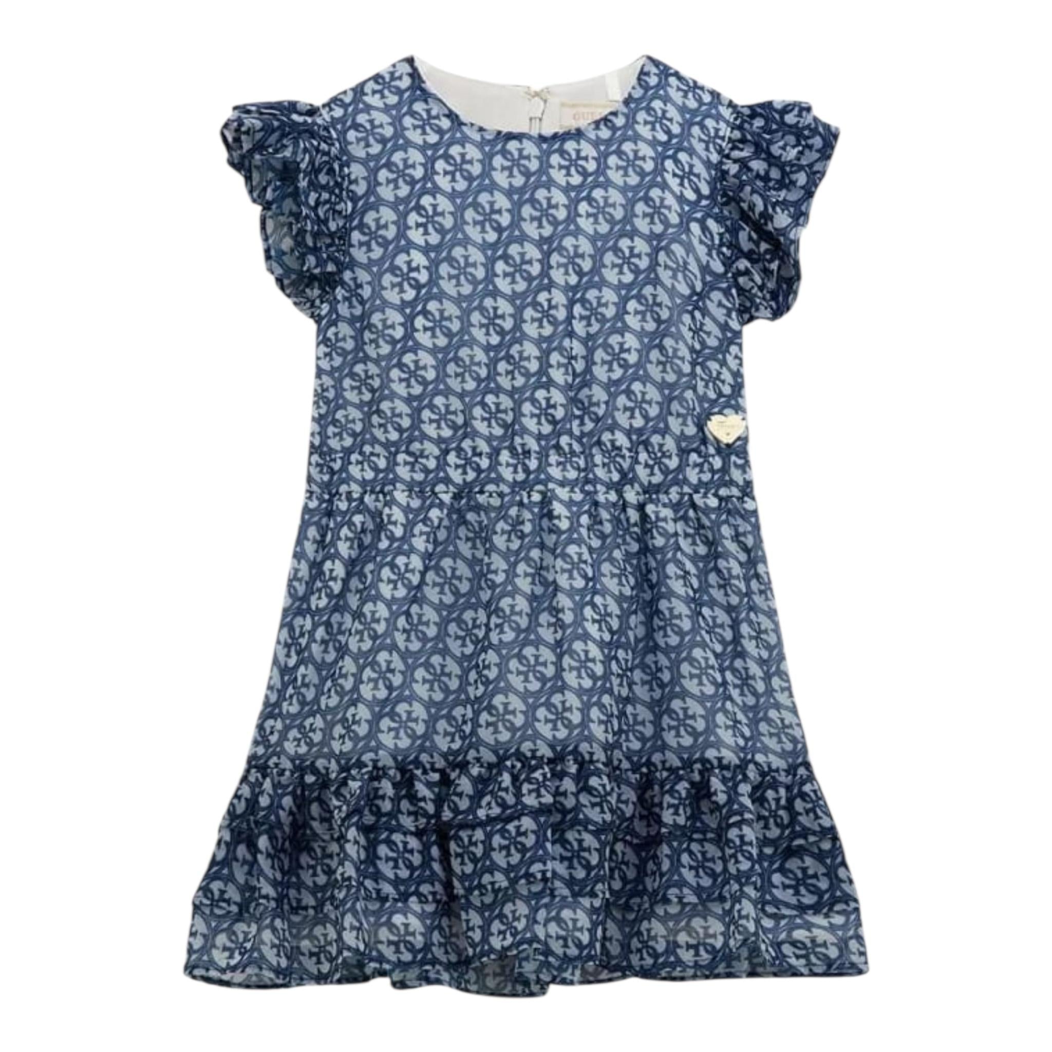 Guess Abito Tinta Unita Logato per Bambina K5RK13WA2T0 BLU GUESS 