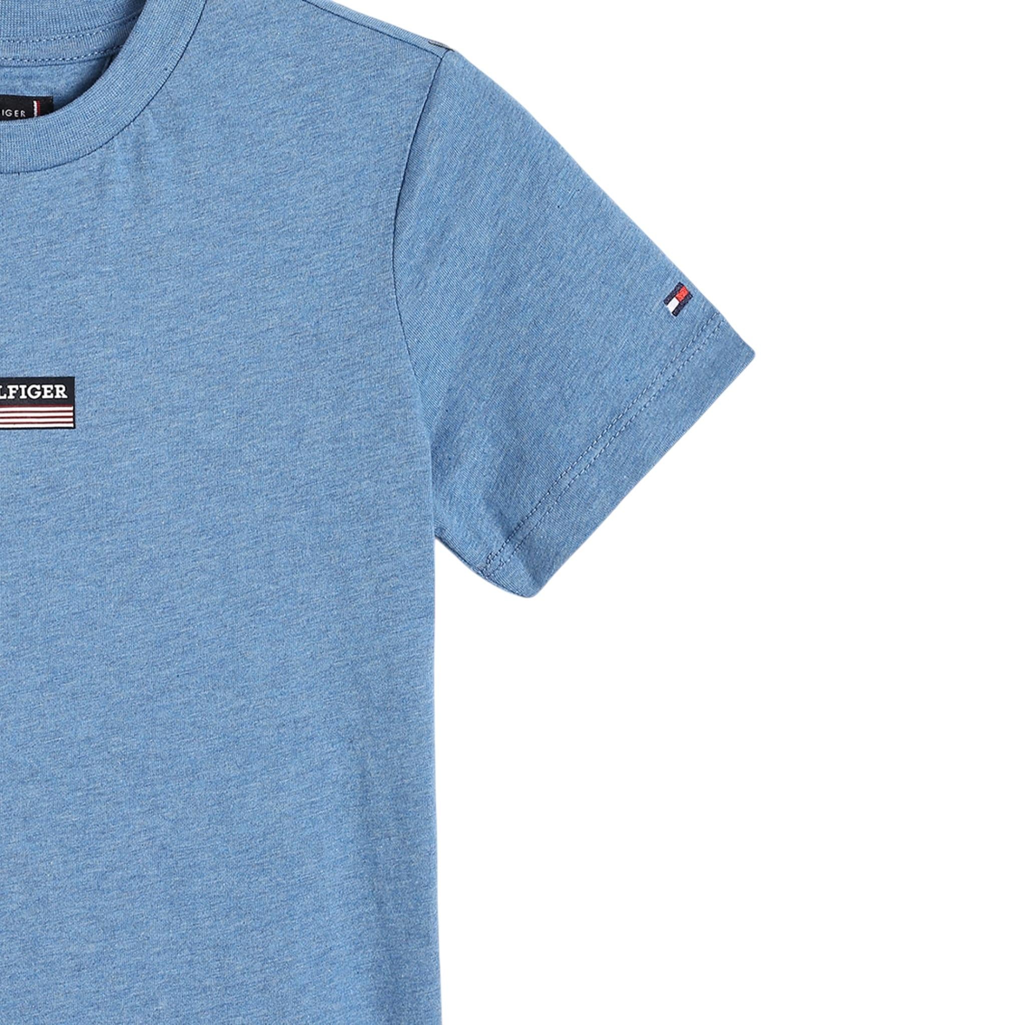 Tommy Hilfiger T-Shirt Girocollo Tinta Unita con Logo per Bambino KB0KB09362 AZZURRO TOMMY HILFIGER 