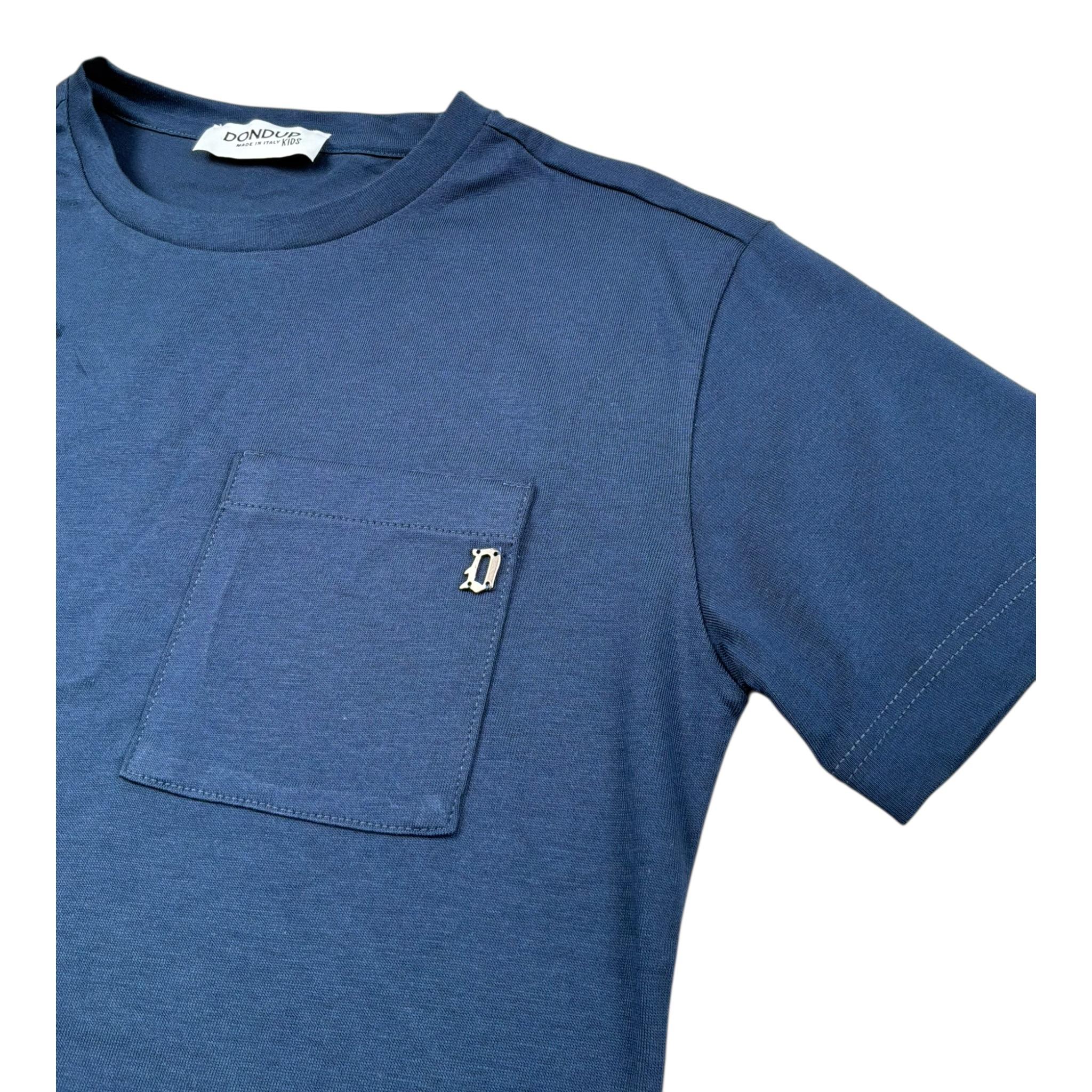 Dondup T-Shirt Girocollo Tinta Unita con Taschino per Bambino DMTS039 BLU DONDUP 