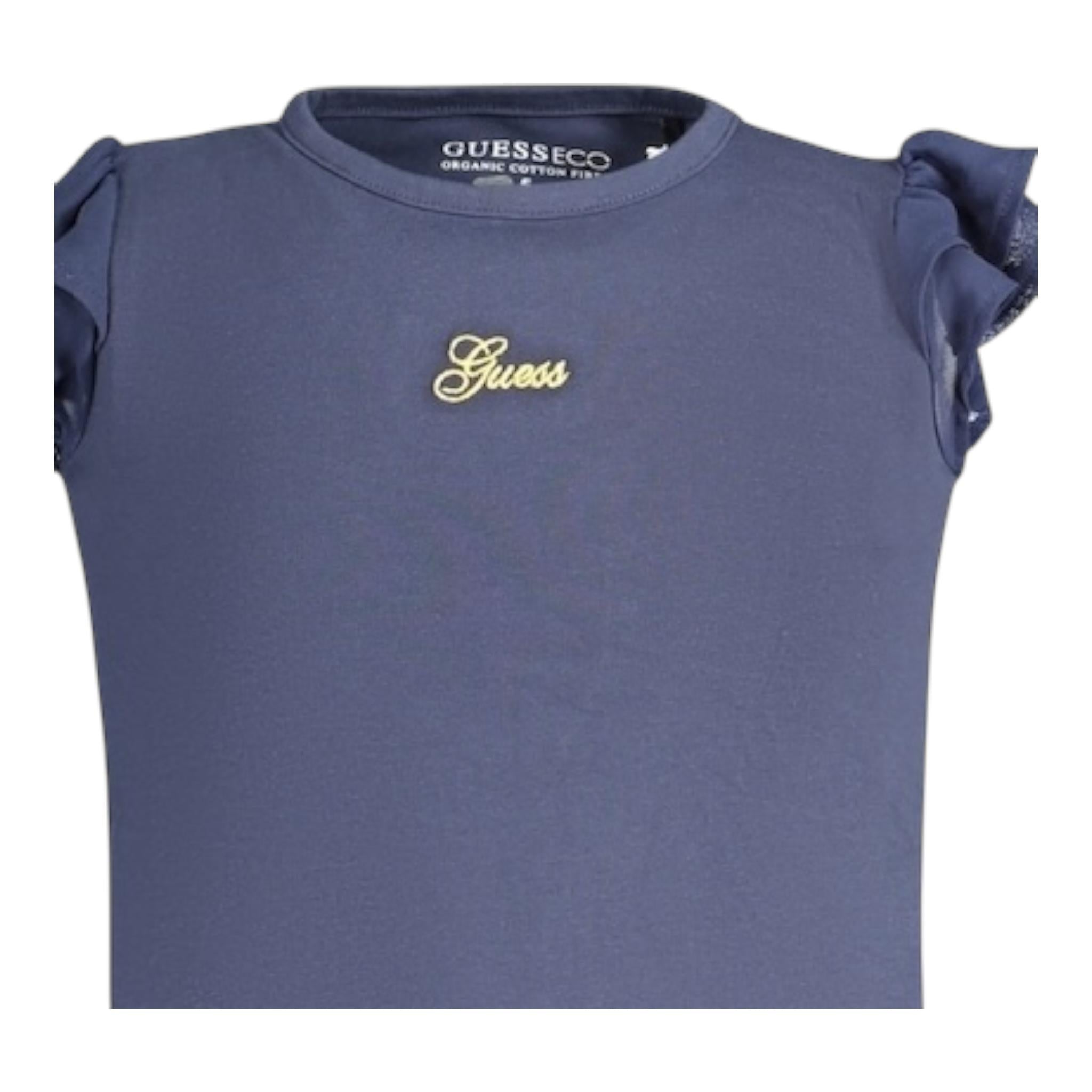 Guess Canotta Girocollo con Maniche In Tulle Tinta Unita con Stampa per Neonata K4GI20K6YW1 BLU GUESS 